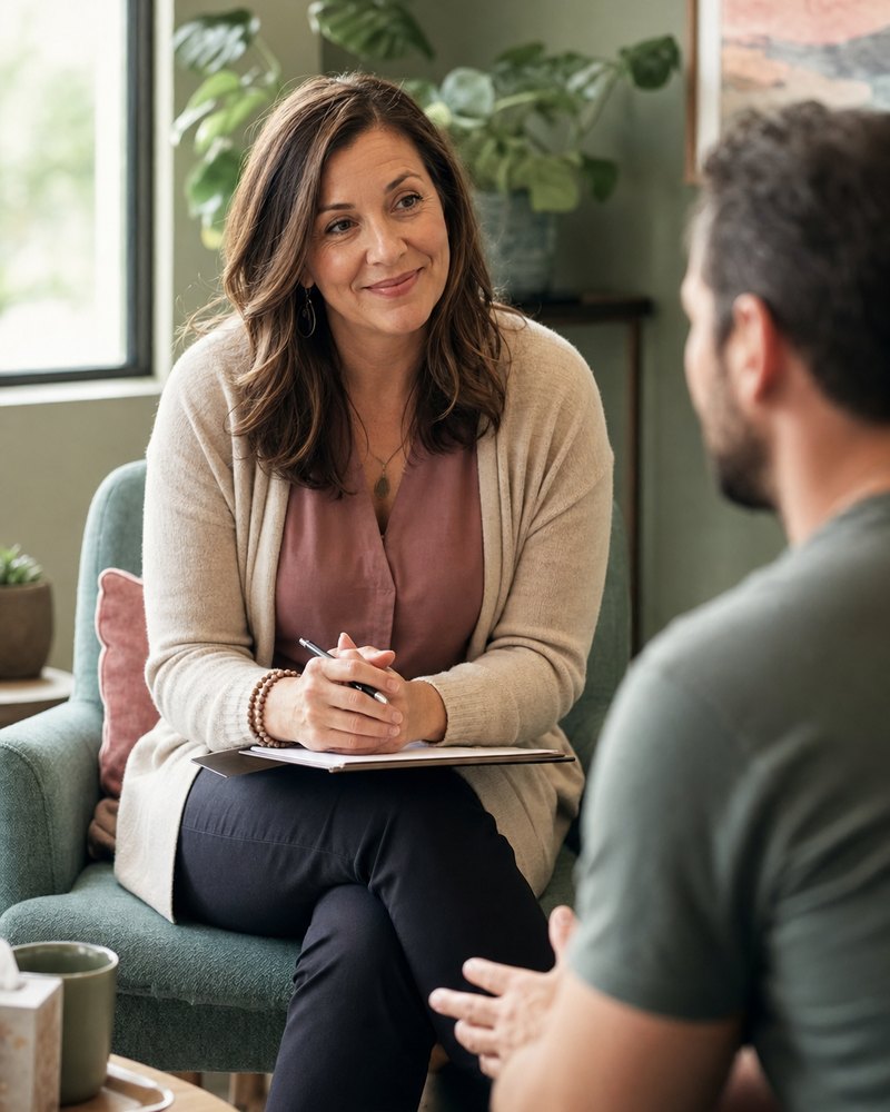 A counselor providing integrated mental health and substance use support