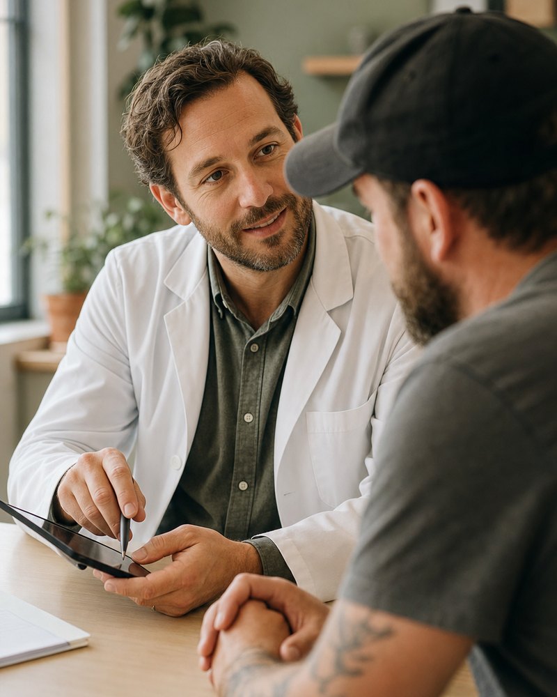 A clinician discussing a medication-assisted treatment plan with a client